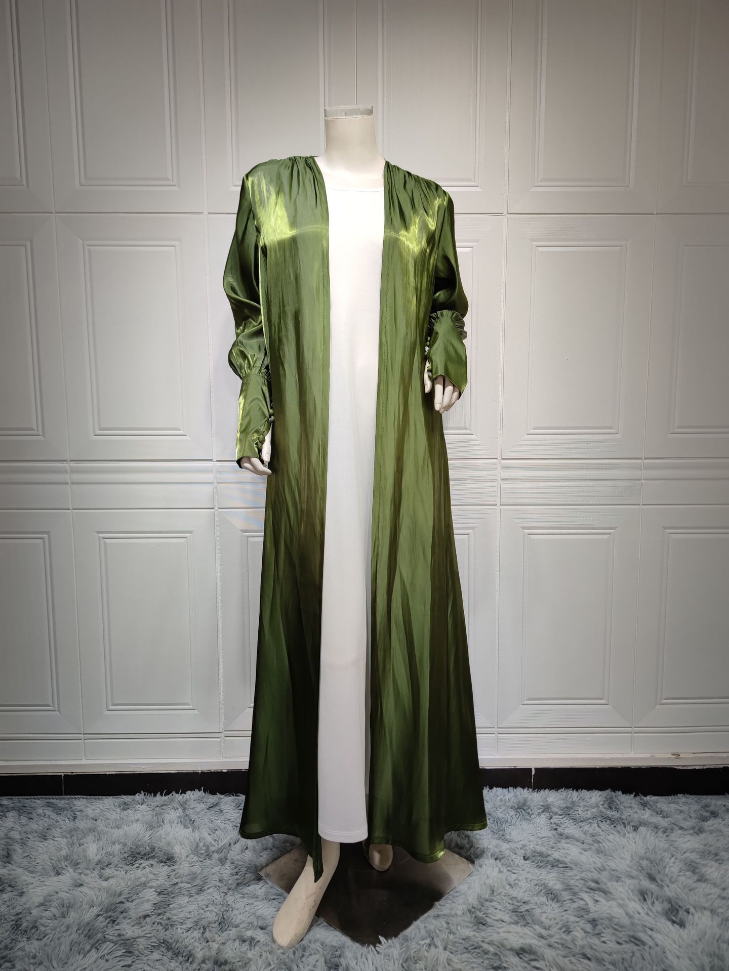 Arab Satin Cardigan Abaya Cuff Sleeves