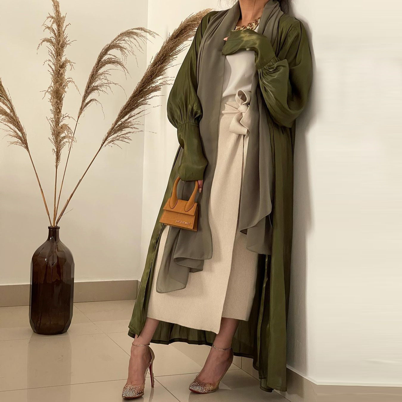 Arab Satin Cardigan Abaya Cuff Sleeves
